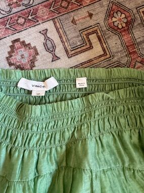 Vince Light Green Smocked Tiered Skirt